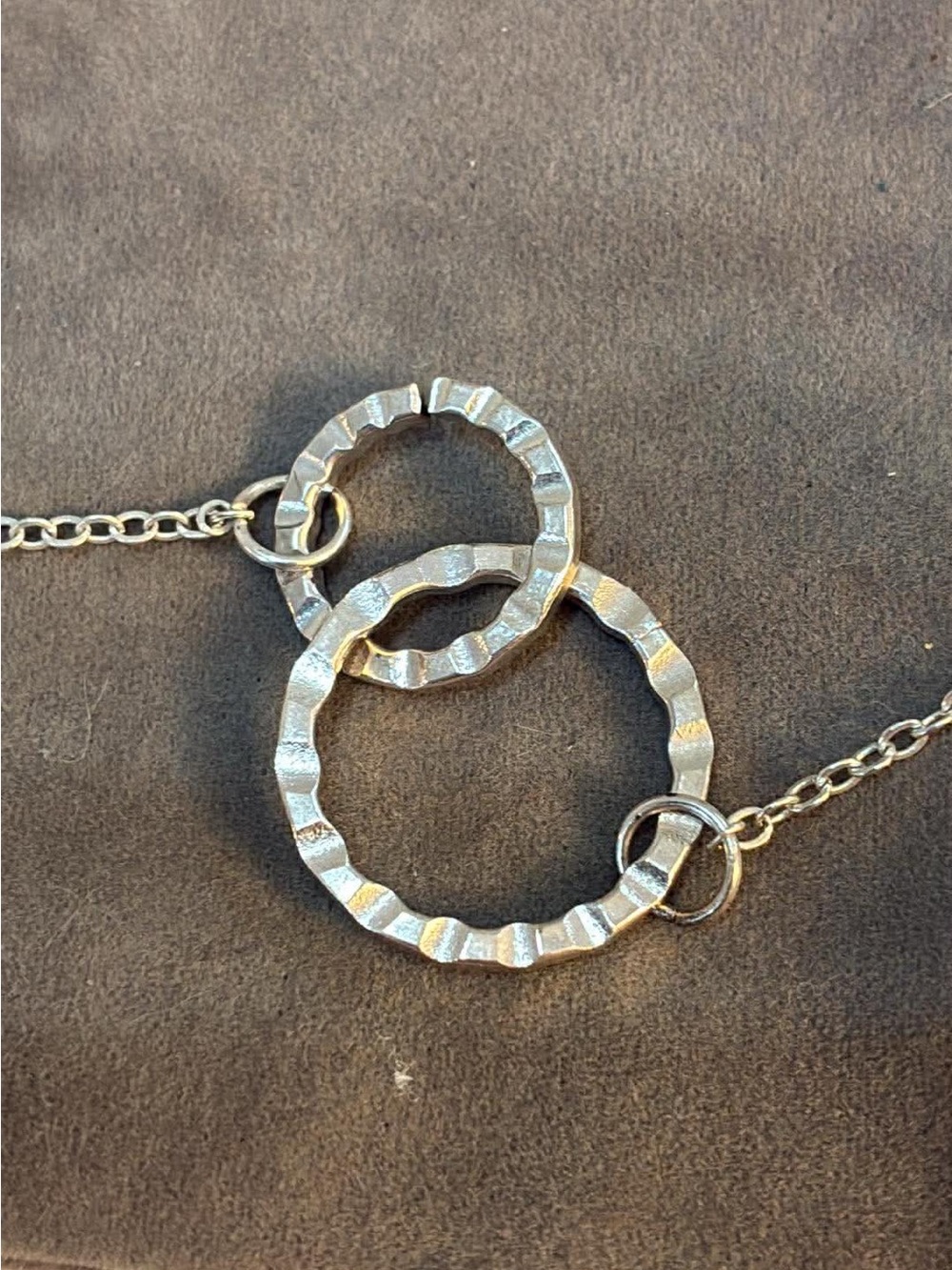 Silver Tone Linked Hammered Ring Necklace - Silver - Picture 3 of 5